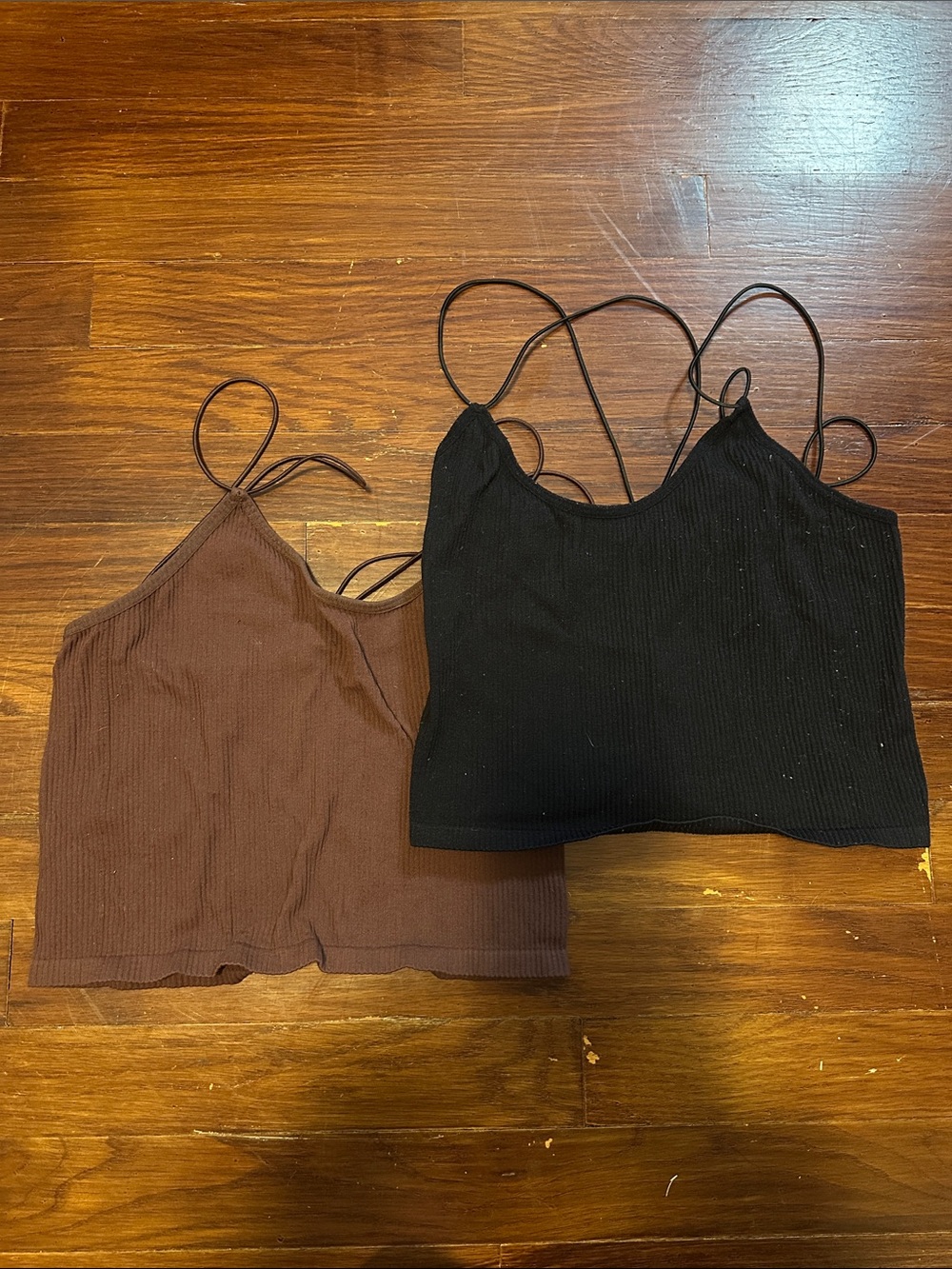 Zara Ribbed Spaghetti Strap Crop Tops - Black & Brown XS Women’s